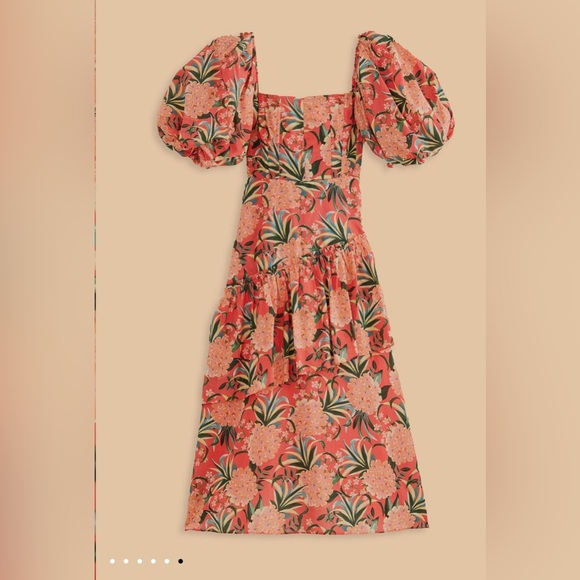 Farm Rio Red Pineapple Bloom Cut Out Midi Dress - Picture 9 of 9